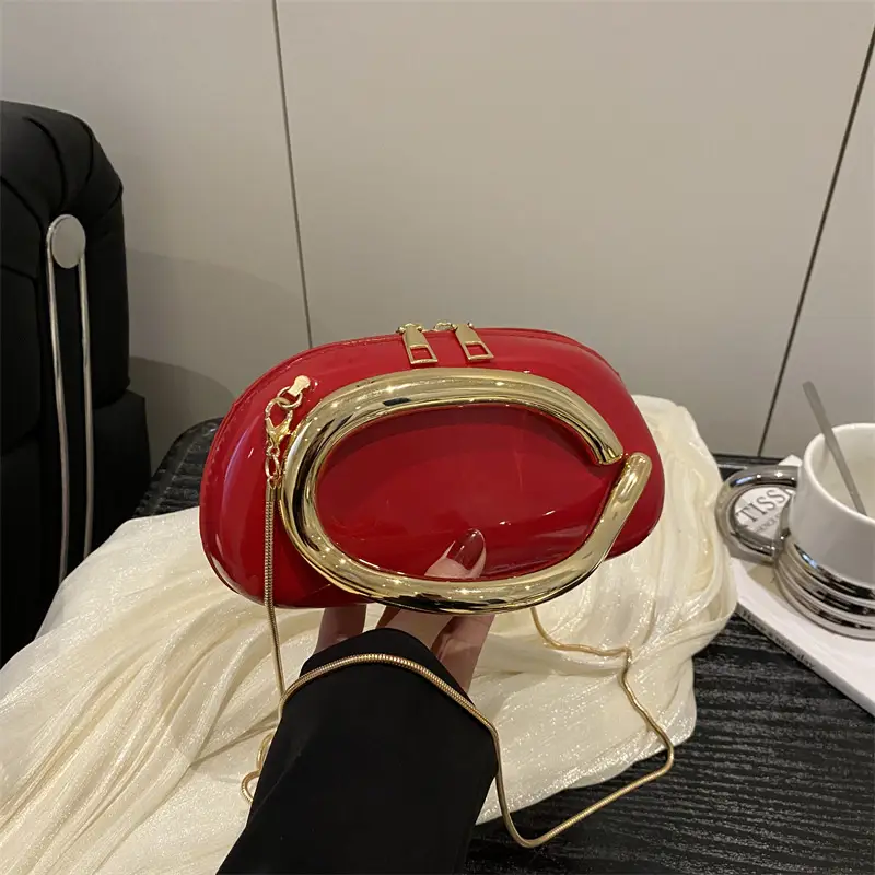 Red Korean Style Crossbody Bag with Gold Chain - Image 13