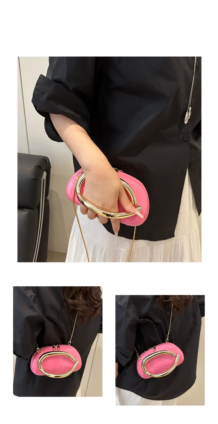 Red Korean Style Crossbody Bag with Gold Chain — feature 27