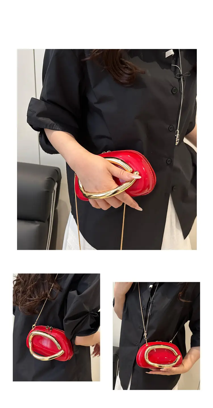 Red Korean Style Crossbody Bag with Gold Chain — feature 29
