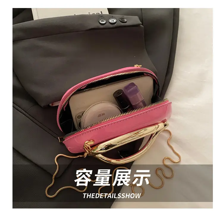 Red Korean Style Crossbody Bag with Gold Chain — feature 7