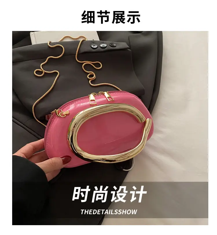 Red Korean Style Crossbody Bag with Gold Chain — feature 8