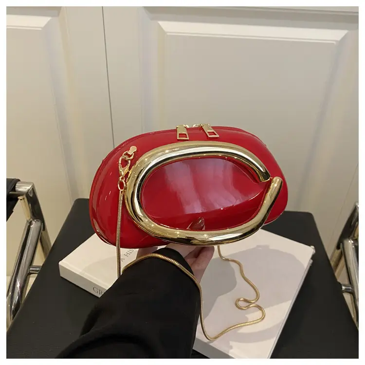 Red Korean Style Crossbody Bag with Gold Chain - Image 11