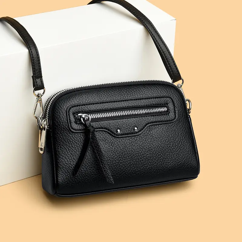 Black Women's Crossbody Phone Bag with Zip Pocket - Image 7