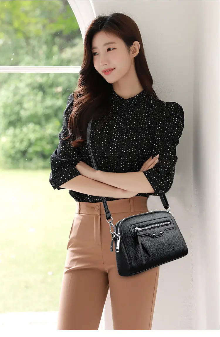 Black Women's Crossbody Phone Bag with Zip Pocket — feature 15