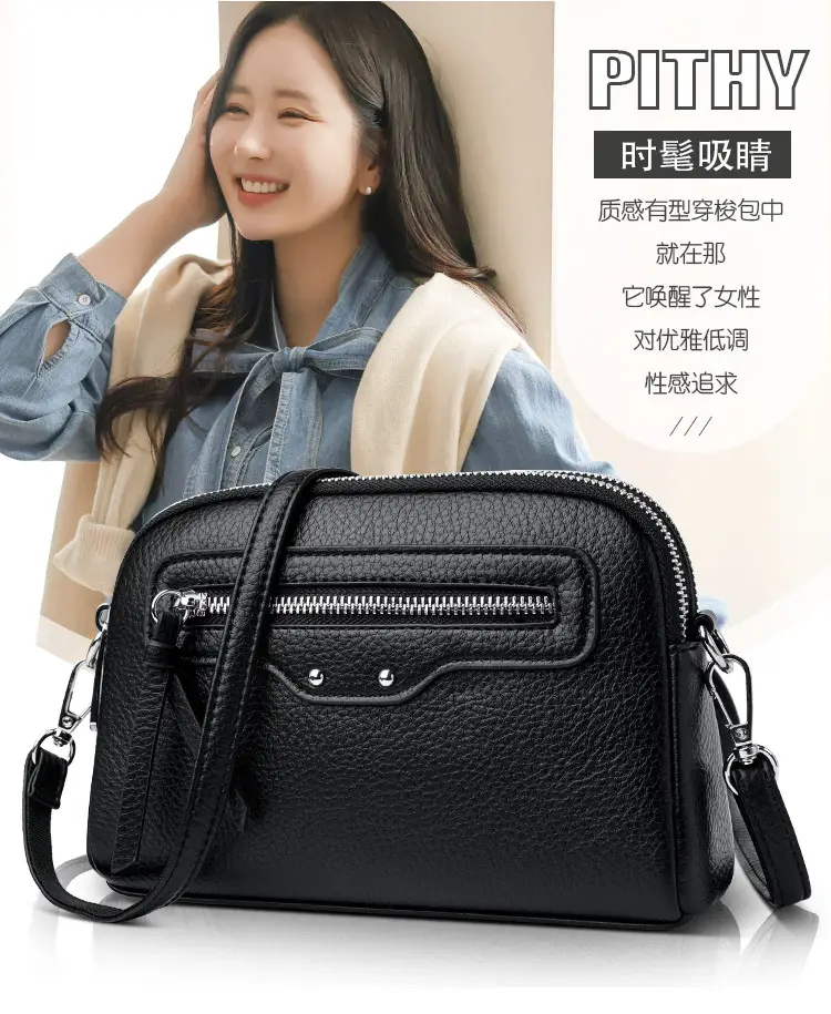 Black Women's Crossbody Phone Bag with Zip Pocket — feature 2