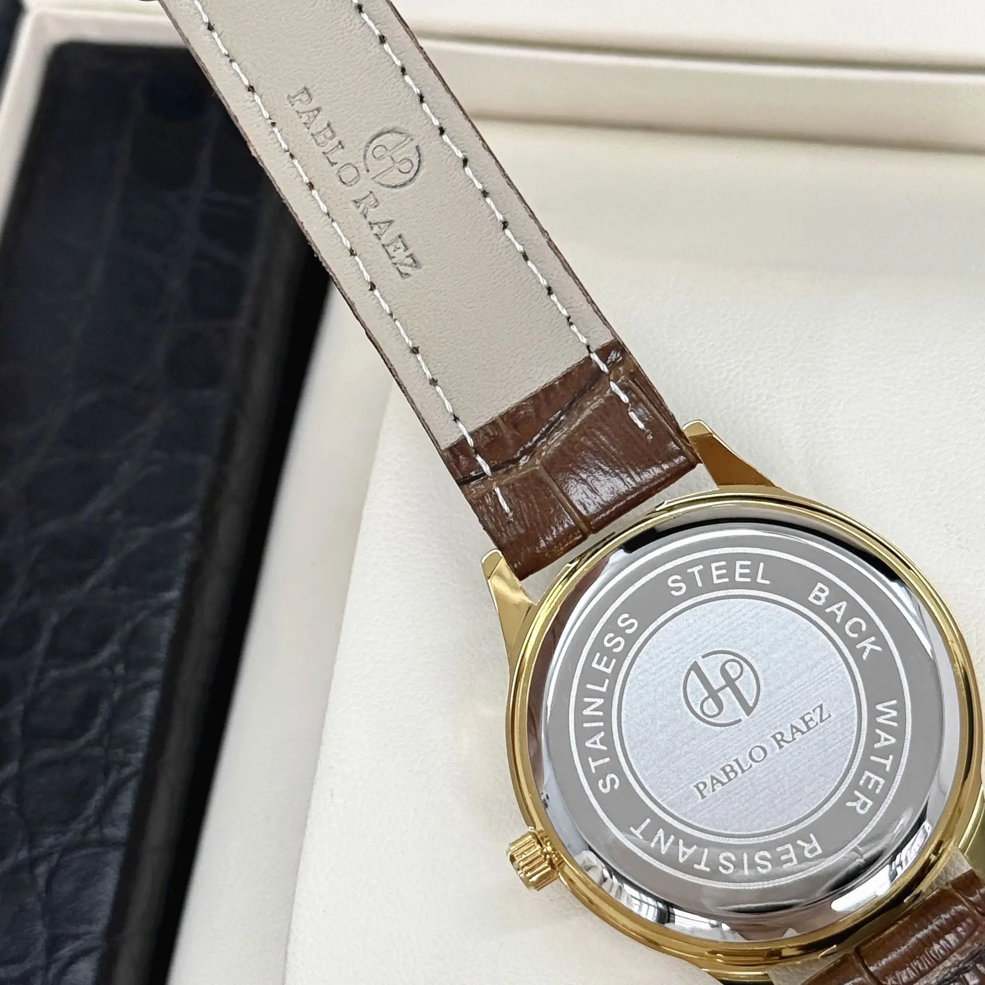 Faux Diamond Watch for Women Brown Leather Strap - Image 5
