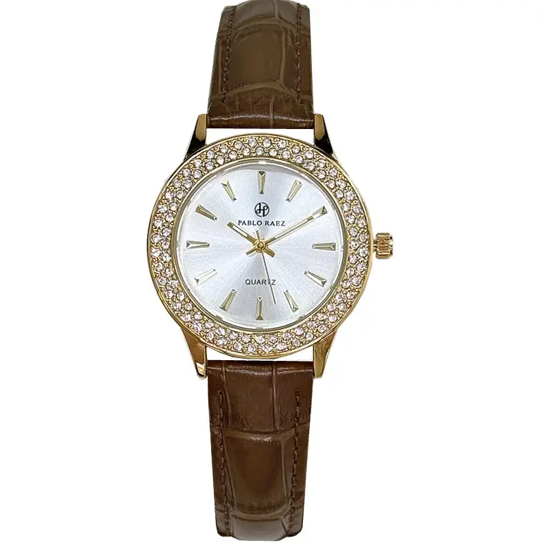 Faux Diamond Watch for Women Brown Leather Strap - Image 7