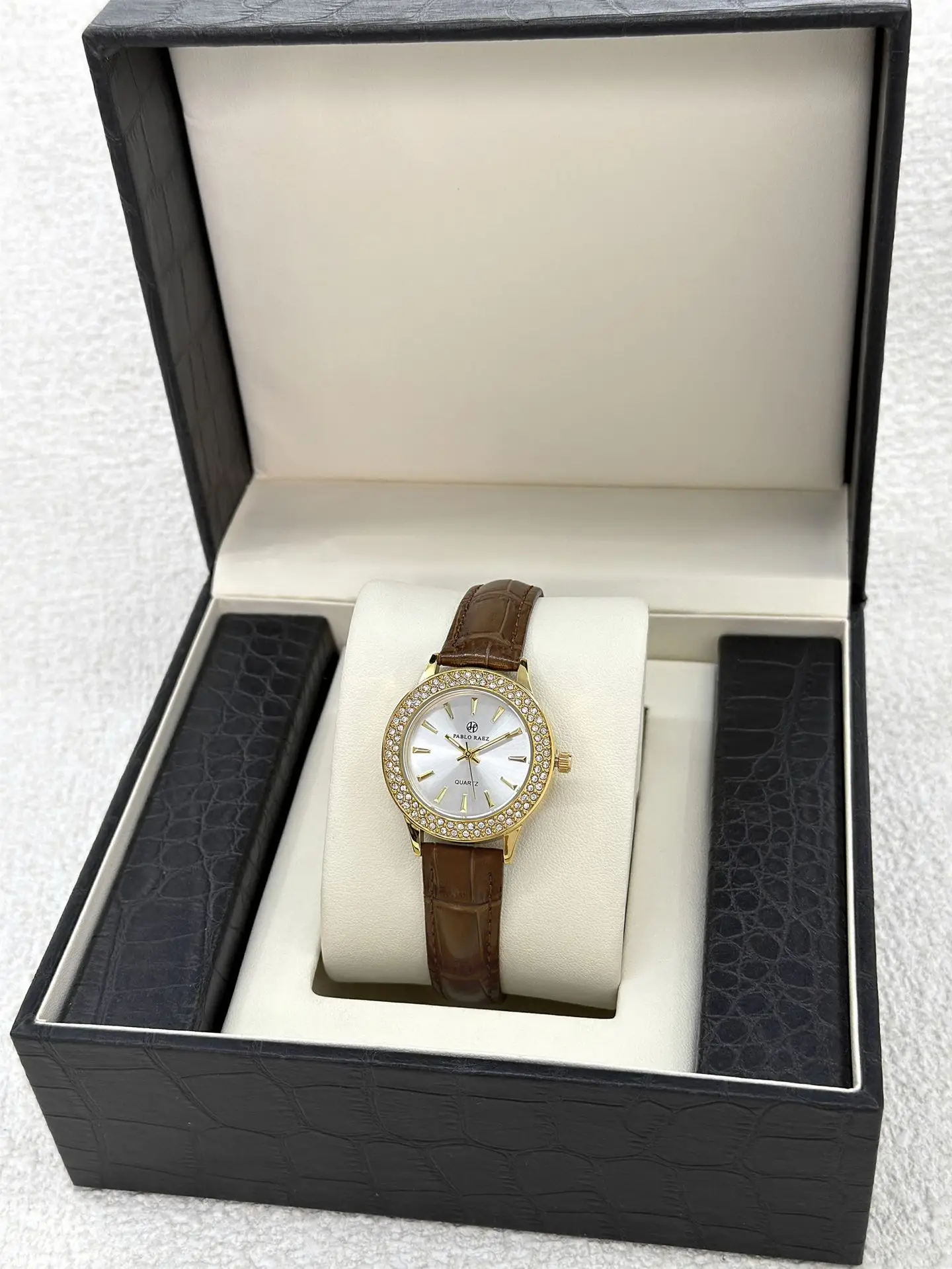 Faux Diamond Watch for Women Brown Leather Strap — feature 11