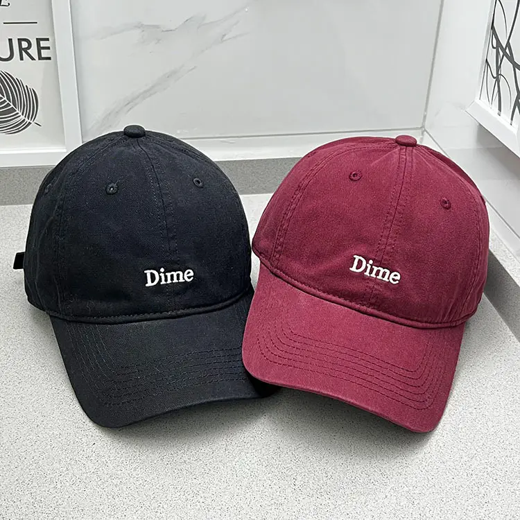 Dime Embroidered Baseball Caps White Maroon — feature 1