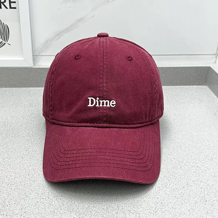 Dime Embroidered Baseball Caps White Maroon — feature 5