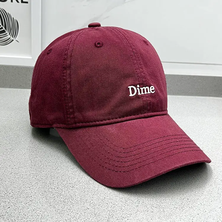 Dime Embroidered Baseball Caps White Maroon — feature 7