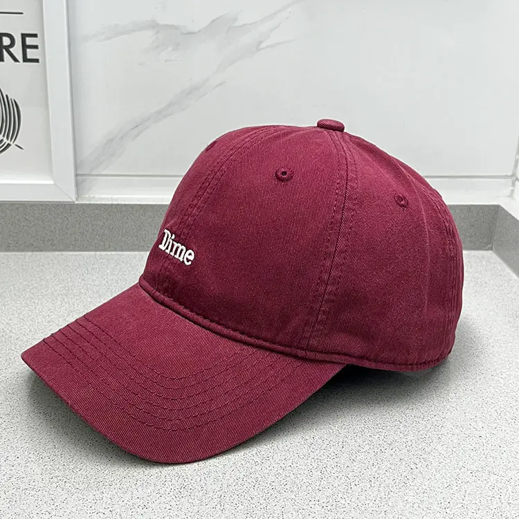 Dime Embroidered Baseball Caps White Maroon — feature 9