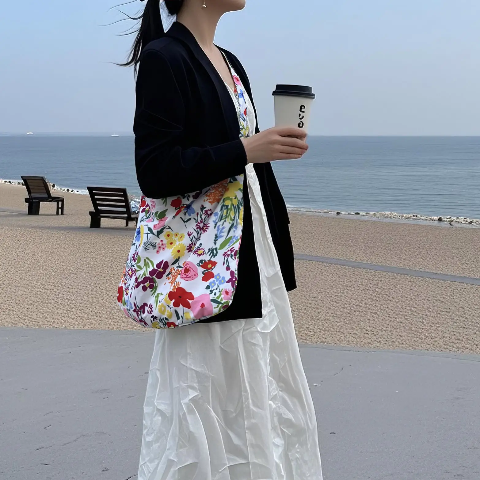 Same Floral Canvas Shoulder Bag Large Capacity Korean Niche — feature 17