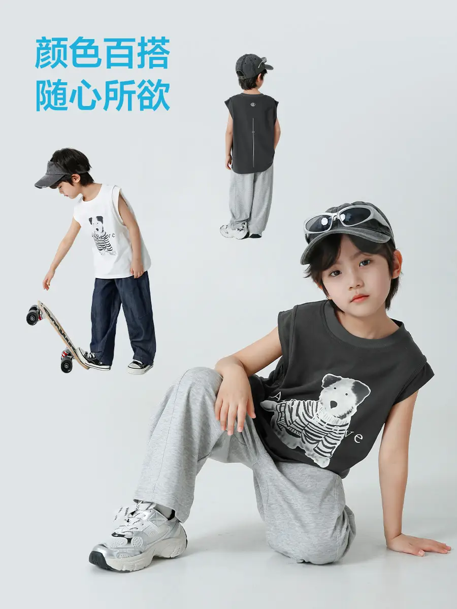 Haima's 2026 Boys Pure Cotton Printed Sleeveless Vest T-Shirt