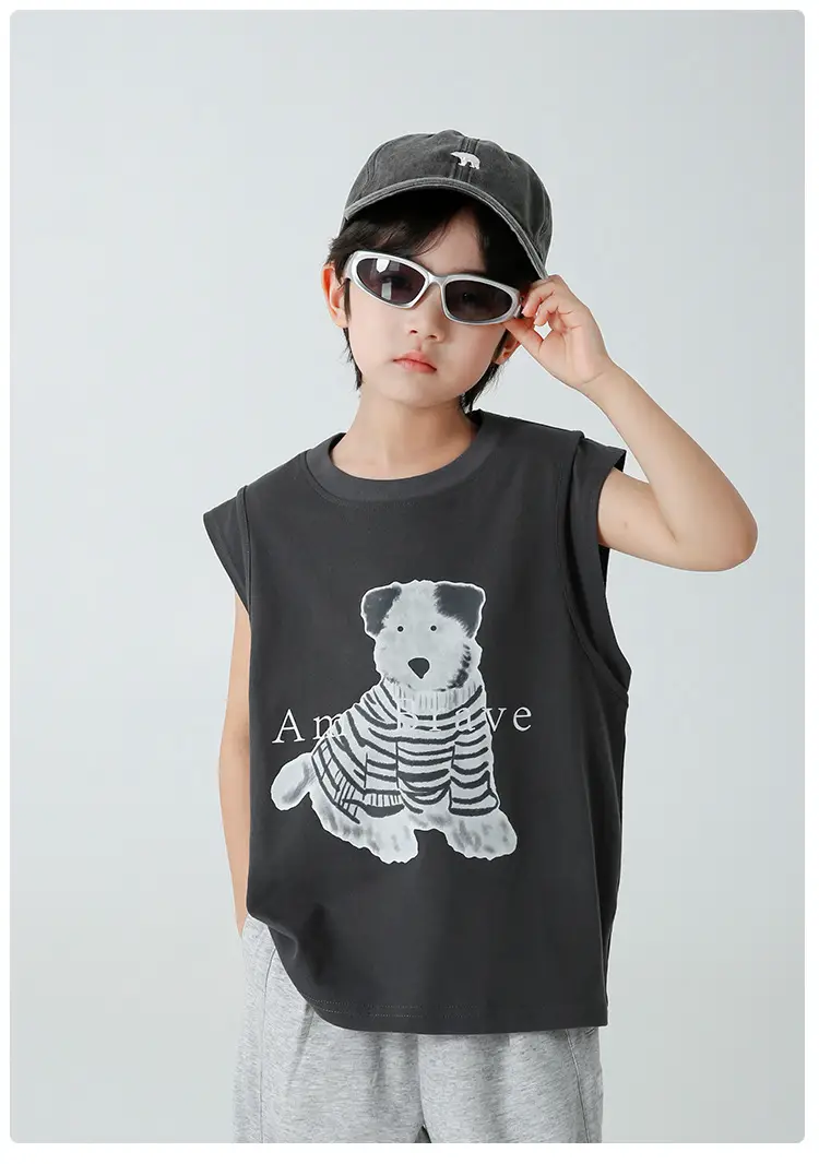 Haima's 2026 Boys Pure Cotton Printed Sleeveless Vest T-Shirt — feature 13