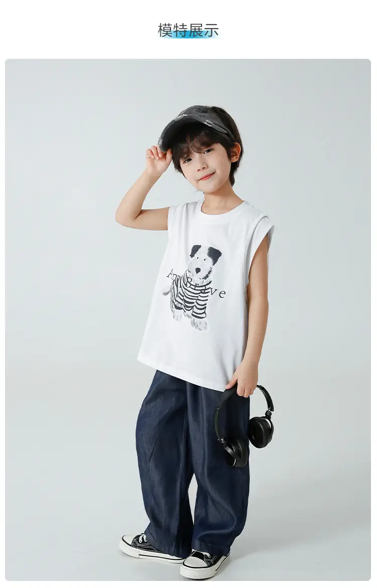 Haima's 2026 Boys Pure Cotton Printed Sleeveless Vest T-Shirt — feature 9