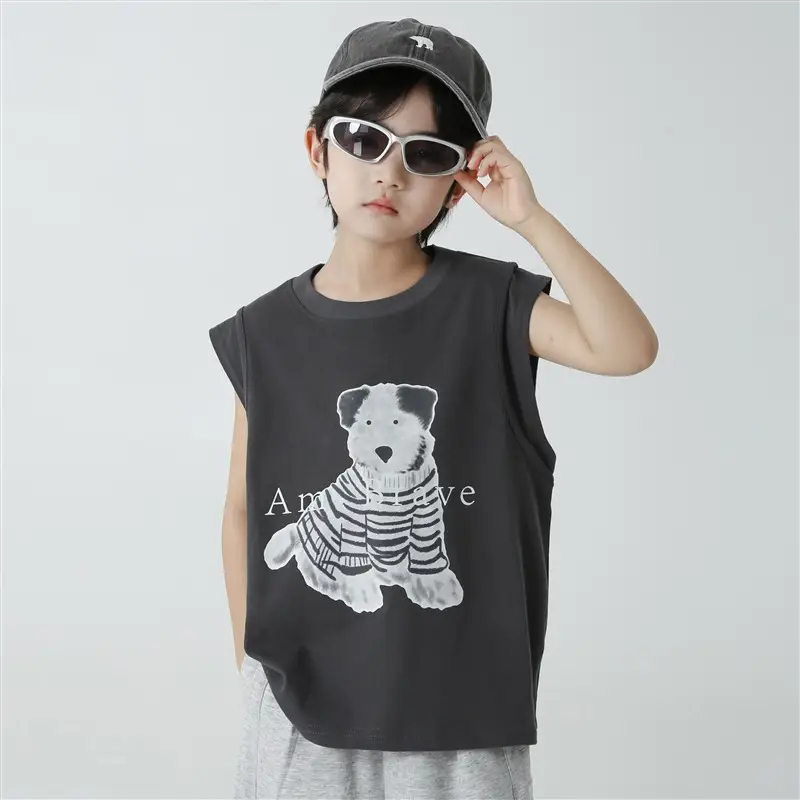 Haima's 2026 Boys Pure Cotton Printed Sleeveless Vest T-Shirt