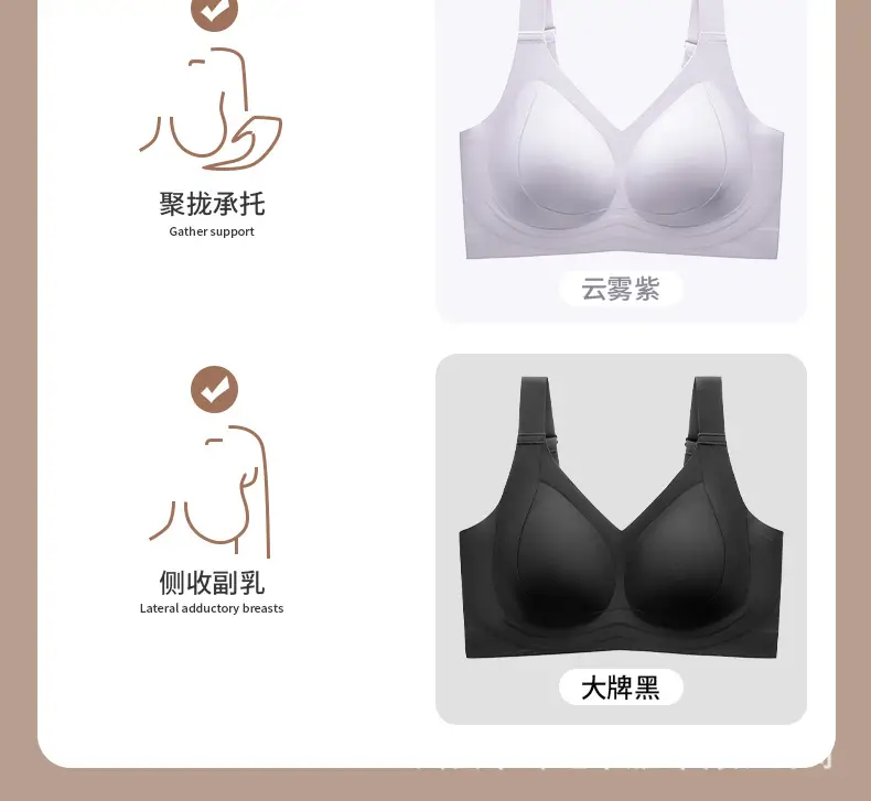 Thin plus size Large Cup Underwear Large Chest Small No Steel Ring Anti-sagging Women's Gather-up Traceless Adjustable Bra — feature 23