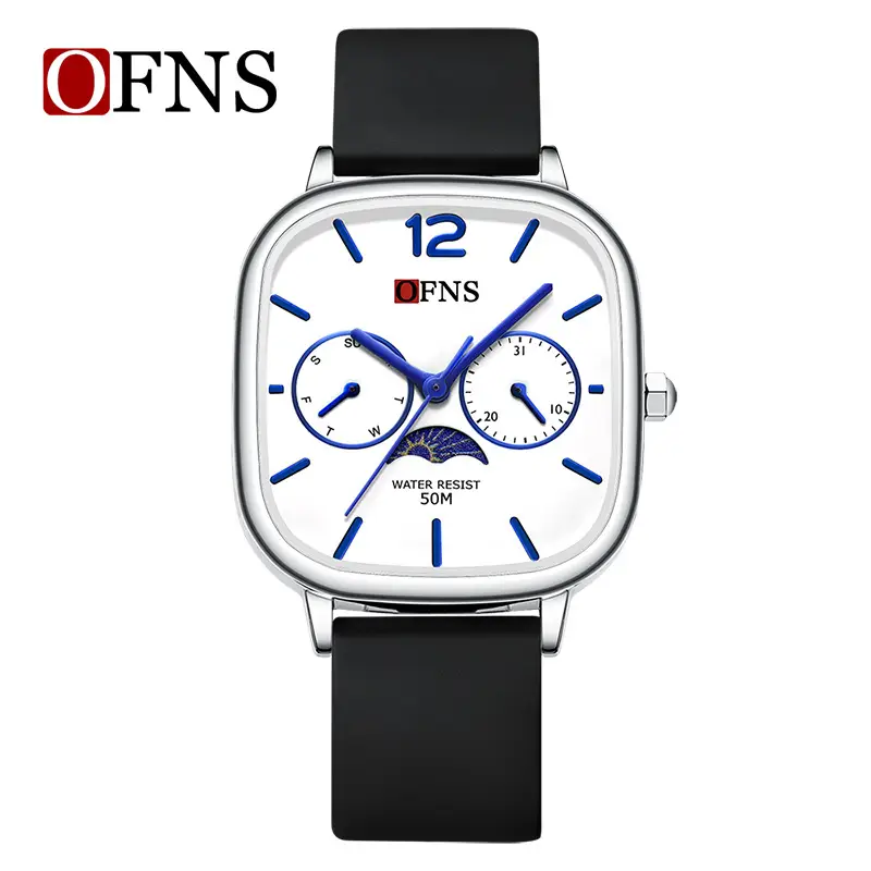 Men's Square Watch Moon Phase Analog Quartz Waterproof - Image 2