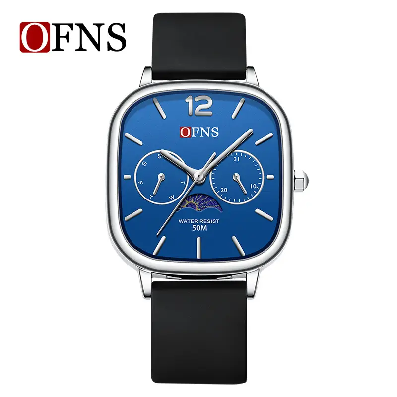 Men's Square Watch Moon Phase Analog Quartz Waterproof - Image 4