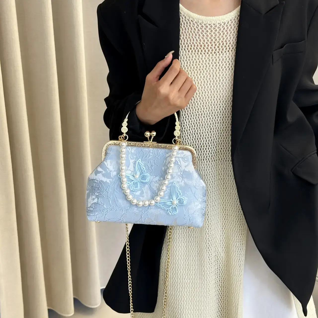 Sweet Butterfly Chain Bag for Women Blue Pearl - Image 5