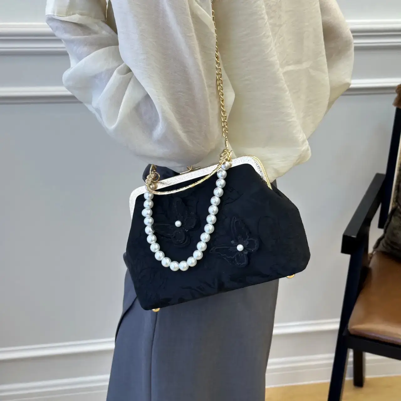 Sweet Butterfly Chain Bag for Women Blue Pearl - Image 6