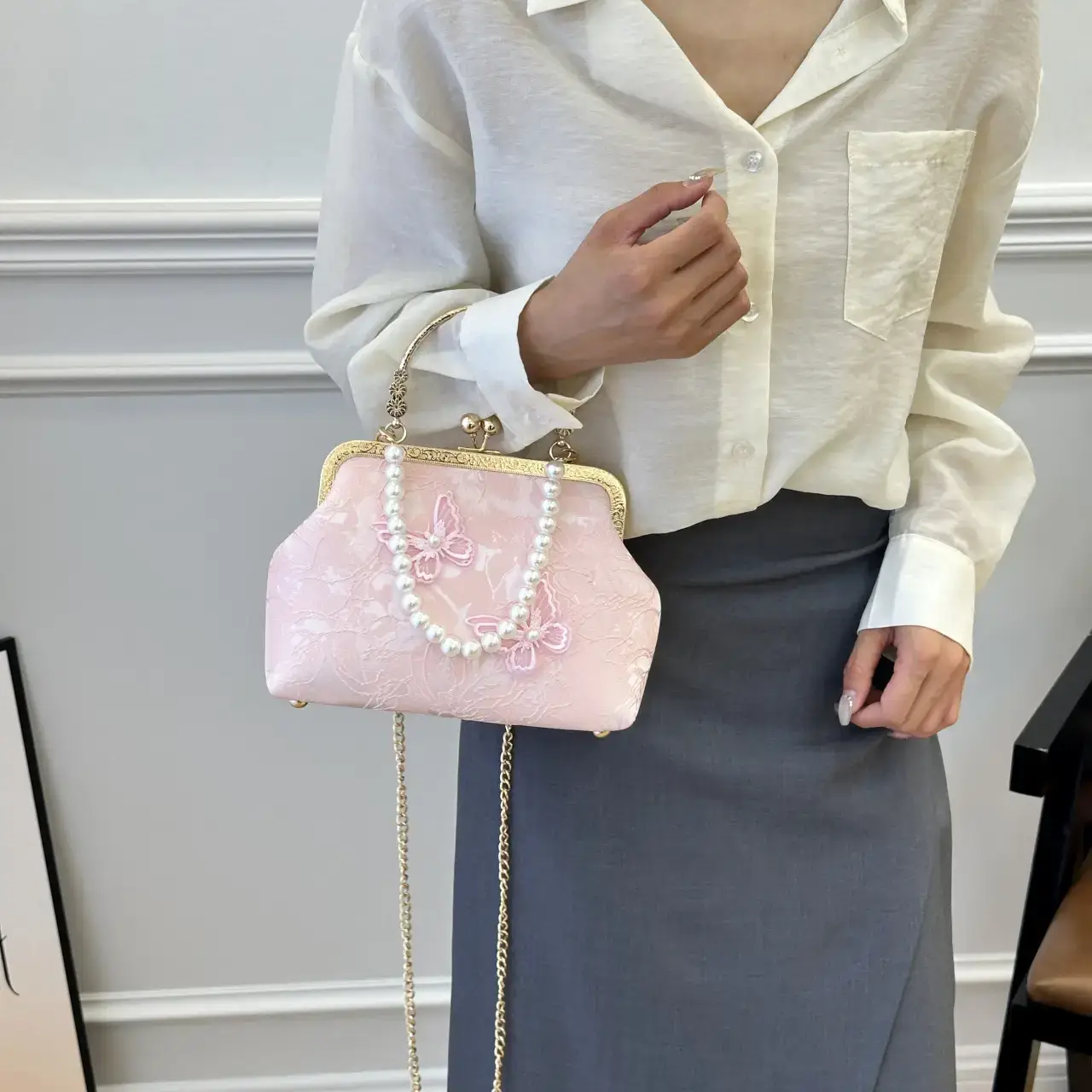 Sweet Butterfly Chain Bag for Women Blue Pearl - Image 7