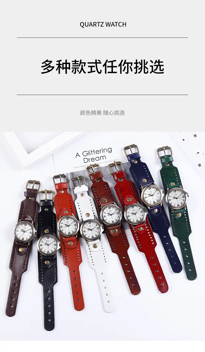 European & American Retro Cowhide Digital Scale Men's Watches Multiple Colors — feature 11