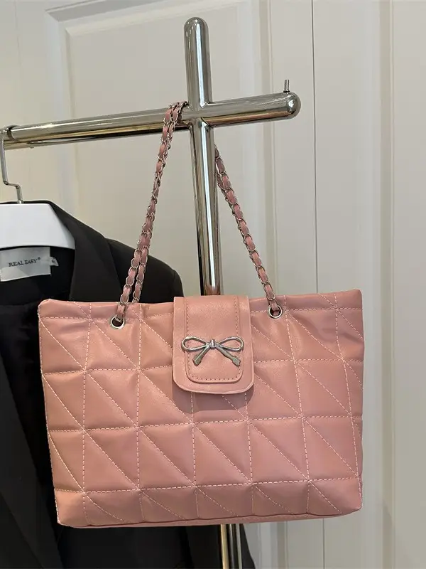 Brown Quilted Chain Tote Bag Large Capacity 2026