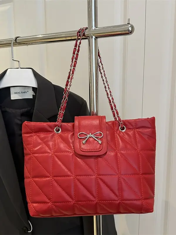 Brown Quilted Chain Tote Bag Large Capacity 2026