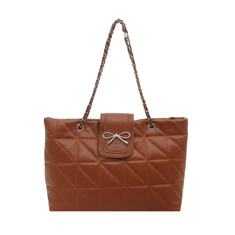 Brown Quilted Chain Tote Bag Large Capacity 2026