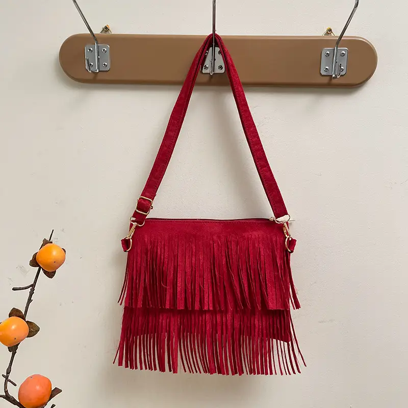 Frosted Tassel Crossbody Bag Yellow Summer - Image 6