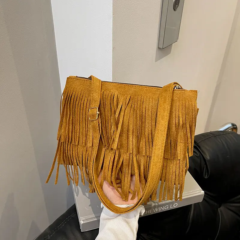 Frosted Tassel Crossbody Bag Yellow Summer - Image 7