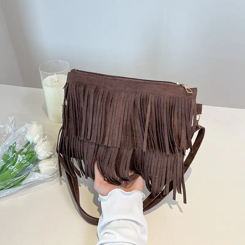 Frosted Tassel Crossbody Bag Yellow Summer - Image 8