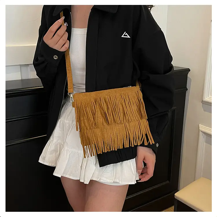 Frosted Tassel Crossbody Bag Yellow Summer — feature 11