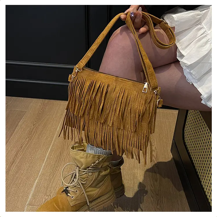 Frosted Tassel Crossbody Bag Yellow Summer — feature 12