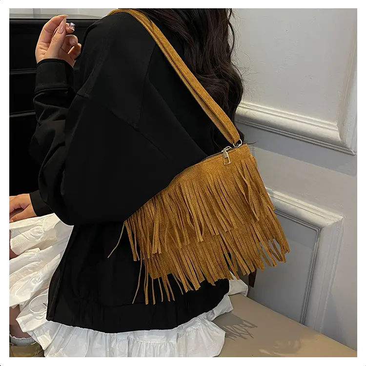 Frosted Tassel Crossbody Bag Yellow Summer — feature 13