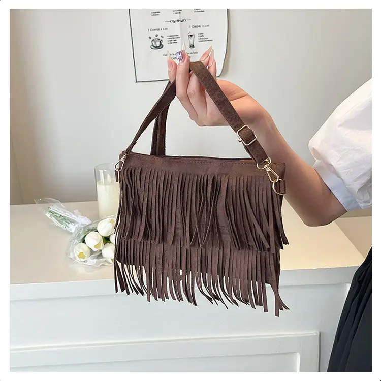 Frosted Tassel Crossbody Bag Yellow Summer — feature 17