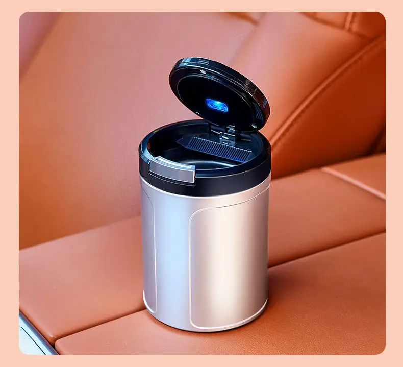Car Ashtray Cover Automatic Led Light Black Silver — feature 14
