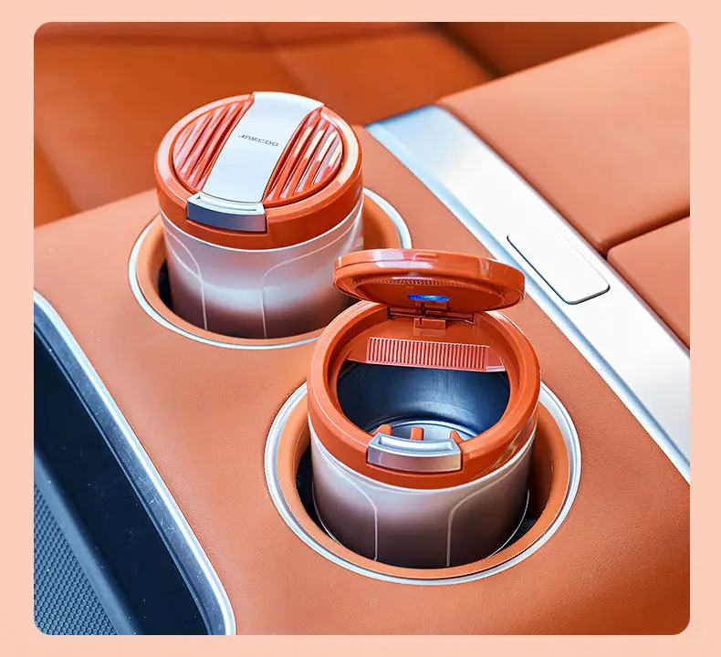 Car Ashtray Cover Automatic Led Light Black Silver — feature 15