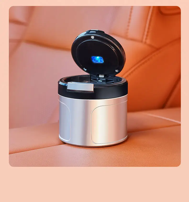 Car Ashtray Cover Automatic Led Light Black Silver — feature 16