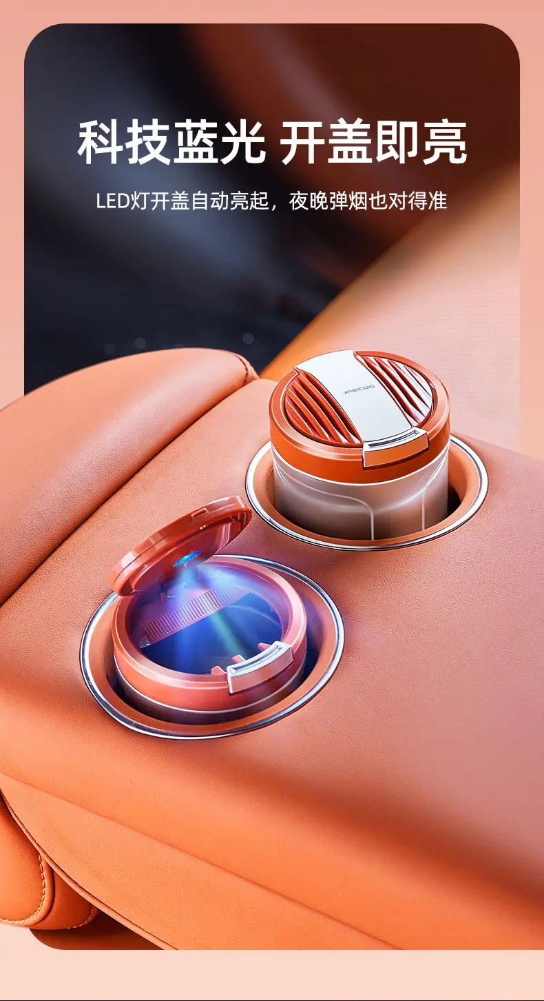 Car Ashtray Cover Automatic Led Light Black Silver — feature 3