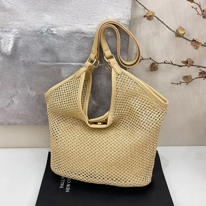 Woven Straw Shoulder Bag Gold 2025 Summer - Image 5