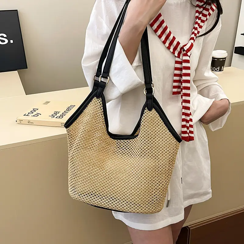 Woven Straw Shoulder Bag Gold 2025 Summer - Image 7