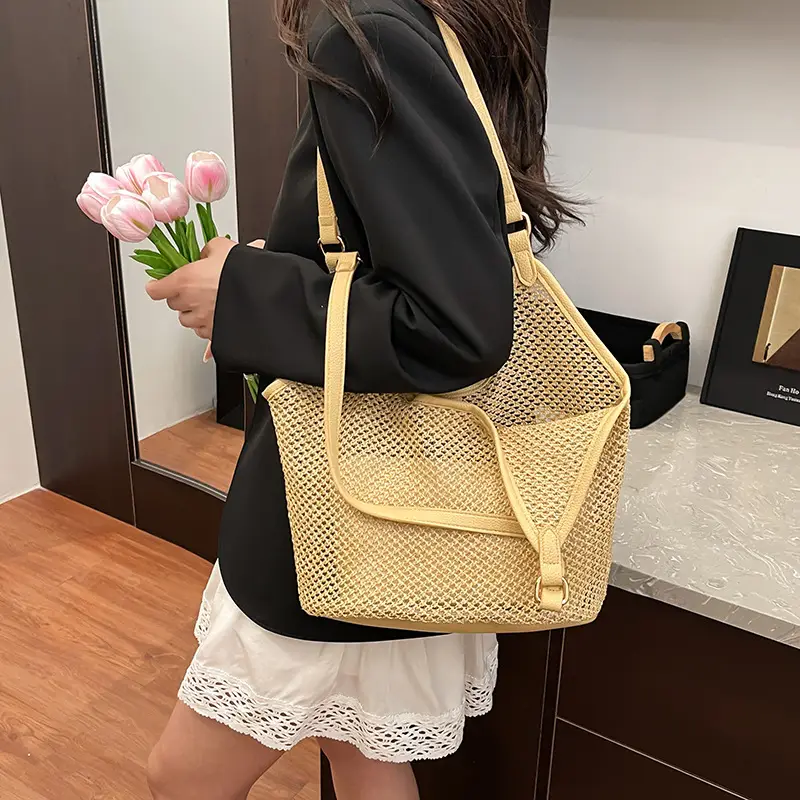Woven Straw Shoulder Bag Gold 2025 Summer - Image 8