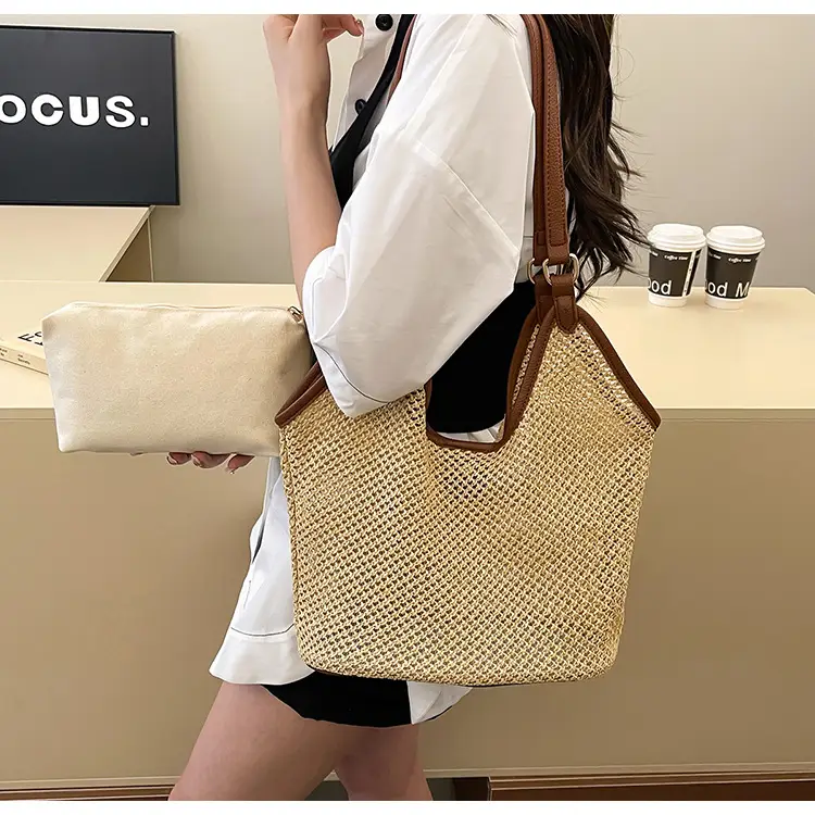 Woven Straw Shoulder Bag Gold 2025 Summer — feature 15