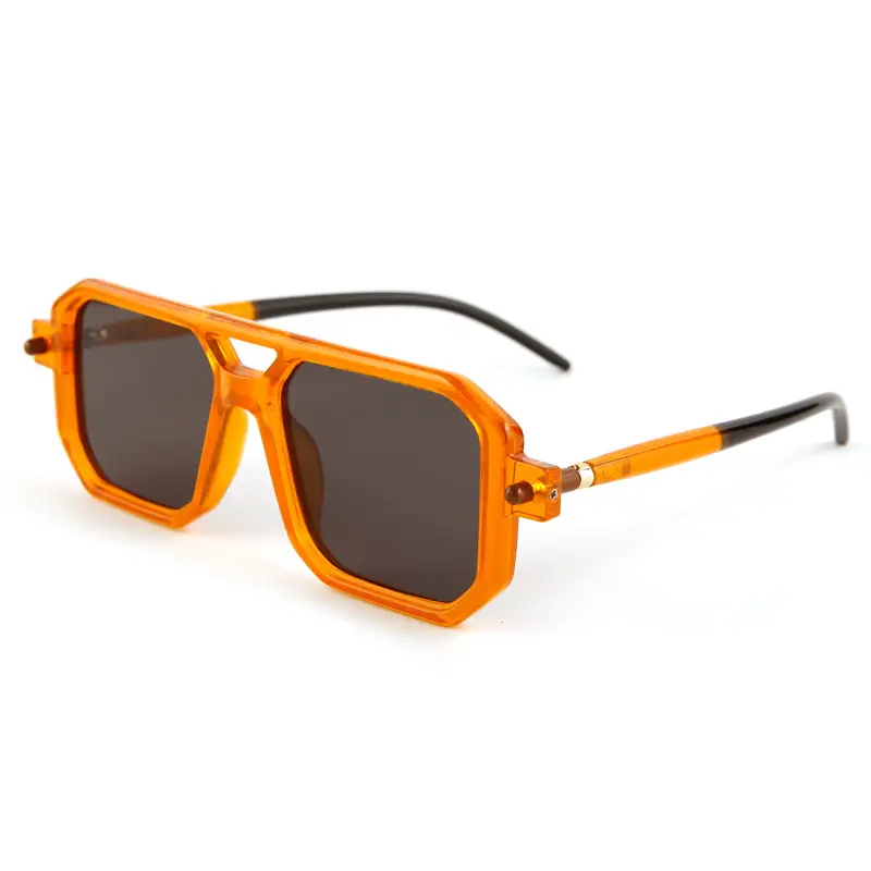 Double-Bridge Sunglasses Black Orange UV Protection - Image 16
