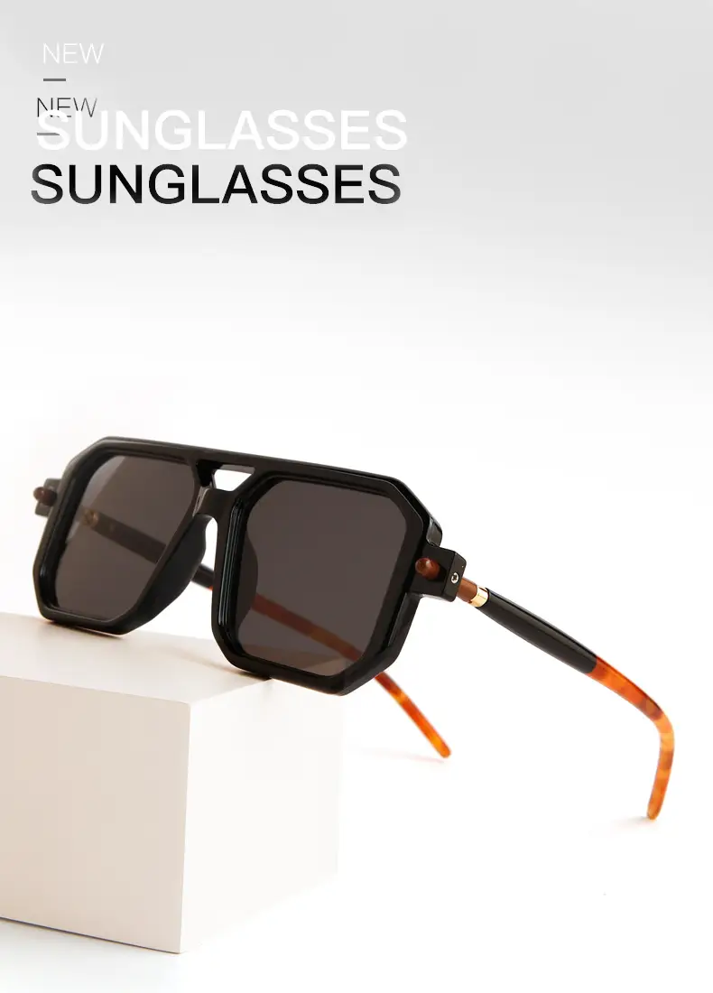 Double-Bridge Sunglasses Black Orange UV Protection — feature 2