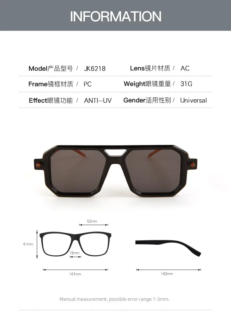 Double-Bridge Sunglasses Black Orange UV Protection — feature 8