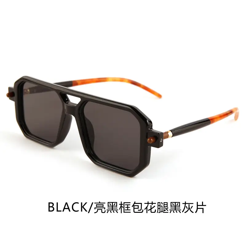 Double-Bridge Sunglasses Black Orange UV Protection